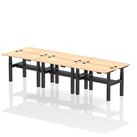 Air 6 Person Sit-Standing Bench Desk, Back to Back, 6 x 1200mm (600mm Deep), Black Frame, Maple Air 6 Person Sit-Standing Bench Desk, Back to Back, 6 x 1200mm (600mm Deep), Black Frame, Maple