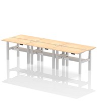 Air 6 Person Sit-Standing Bench Desk, Back to Back, 6 x 1200mm (600mm Deep), Silver Frame, Maple Air 6 Person Sit-Standing Bench Desk, Back to Back, 6 x 1200mm (600mm Deep), Silver Frame, Maple