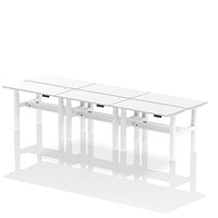 Air 6 Person Sit-Standing Bench Desk, Back to Back, 6 x 1200mm (600mm Deep), White Frame, White
