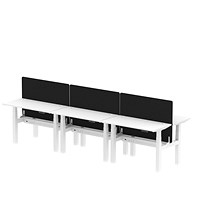 Air 6 Person Sit-Standing Bench Desk with Charcoal Straight Screen, Back to Back, 6 x 1200mm (600mm Deep), White Frame, White