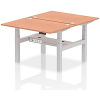 Air 2 Person Sit-Standing Bench Desk, Back to Back, 2 x 1200mm (800mm Deep), Silver Frame, Beech