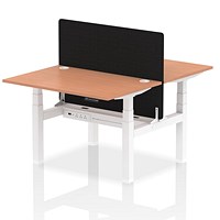 Air 2 Person Sit-Standing Bench Desk with Charcoal Straight Screen, Back to Back, 2 x 1200mm (800mm Deep), White Frame, Beech