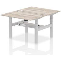 Air 2 Person Sit-Standing Bench Desk, Back to Back, 2 x 1200mm (800mm Deep), Silver Frame, Grey Oak