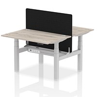Air 2 Person Sit-Standing Bench Desk with Charcoal Straight Screen, Back to Back, 2 x 1200mm (800mm Deep), Silver Frame, Grey Oak