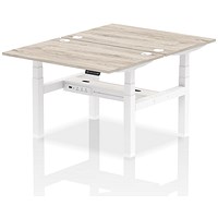 Air 2 Person Sit-Standing Bench Desk, Back to Back, 2 x 1200mm (800mm Deep), White Frame, Grey Oak