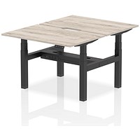 Air 2 Person Sit-Standing Scalloped Bench Desk, Back to Back, 2 x 1200mm (800mm Deep), Black Frame, Grey Oak