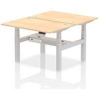 Air 2 Person Sit-Standing Bench Desk, Back to Back, 2 x 1200mm (800mm Deep), Silver Frame, Maple
