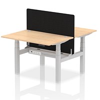 Air 2 Person Sit-Standing Bench Desk with Black Straight Screen, Back to Back, 2 x 1200mm (800mm Deep), Silver Frame, Maple Air 2 Person Sit-Standing Bench Desk with Black Straight Screen, Back to Back, 2 x 1200mm (800mm Deep), Silver Frame, Maple