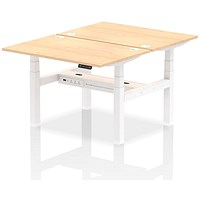 Air 2 Person Sit-Standing Bench Desk, Back to Back, 2 x 1200mm (800mm Deep), White Frame, Maple