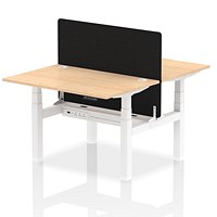 Air 2 Person Sit-Standing Bench Desk with Black Straight Screen, Back to Back, 2 x 1200mm (800mm Deep), White Frame, Maple Air 2 Person Sit-Standing Bench Desk with Black Straight Screen, Back to Back, 2 x 1200mm (800mm Deep), White Frame, Maple