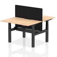 Air 2 Person Sit-Standing Scalloped Bench Desk with Black Straight Screen, Back to Back, 2 x 1200mm (800mm Deep), Black Frame, Maple Air 2 Person Sit-Standing Scalloped Bench Desk with Black Straight Screen, Back to Back, 2 x 1200mm (800mm Deep), Black Frame, Maple