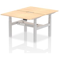 Air 2 Person Sit-Standing Scalloped Bench Desk, Back to Back, 2 x 1200mm (800mm Deep), Silver Frame, Maple