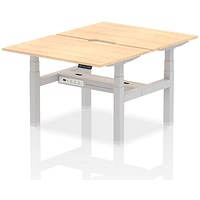 Air 2 Person Sit-Standing Scalloped Bench Desk, Back to Back, 2 x 1200mm (800mm Deep), Silver Frame, Maple Air 2 Person Sit-Standing Scalloped Bench Desk, Back to Back, 2 x 1200mm (800mm Deep), Silver Frame, Maple