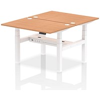 Air 2 Person Sit-Standing Bench Desk, Back to Back, 2 x 1200mm (800mm Deep), White Frame, Oak