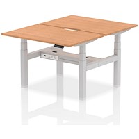 Air 2 Person Sit-Standing Scalloped Bench Desk, Back to Back, 2 x 1200mm (800mm Deep), Silver Frame, Oak