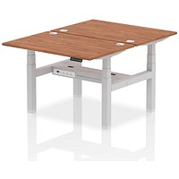 Air 2 Person Sit-Standing Bench Desk, Back to Back, 2 x 1200mm (800mm Deep), Silver Frame, Walnut