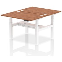 Air 2 Person Sit-Standing Bench Desk, Back to Back, 2 x 1200mm (800mm Deep), White Frame, Walnut