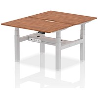 Air 2 Person Sit-Standing Scalloped Bench Desk, Back to Back, 2 x 1200mm (800mm Deep), Silver Frame, Walnut