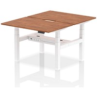 Air 2 Person Sit-Standing Scalloped Bench Desk, Back to Back, 2 x 1200mm (800mm Deep), White Frame, Walnut Air 2 Person Sit-Standing Scalloped Bench Desk, Back to Back, 2 x 1200mm (800mm Deep), White Frame, Walnut