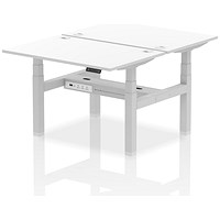 Air 2 Person Sit-Standing Bench Desk, Back to Back, 2 x 1200mm (800mm Deep), Silver Frame, White