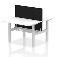 Air 2 Person Sit-Standing Bench Desk with Charcoal Straight Screen, Back to Back, 2 x 1200mm (800mm Deep), Silver Frame, White