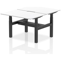Air 2 Person Sit-Standing Scalloped Bench Desk, Back to Back, 2 x 1200mm (800mm Deep), Black Frame, White