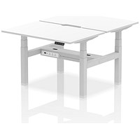 Air 2 Person Sit-Standing Scalloped Bench Desk, Back to Back, 2 x 1200mm (800mm Deep), Silver Frame, White