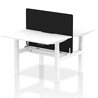 Air 2 Person Sit-Standing Scalloped Bench Desk with Charcoal Straight Screen, Back to Back, 2 x 1200mm (800mm Deep), White Frame, White