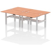 Air 4 Person Sit-Standing Bench Desk, Back to Back, 4 x 1200mm (800mm Deep), Silver Frame, Beech