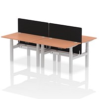 Air 4 Person Sit-Standing Bench Desk with Charcoal Straight Screen, Back to Back, 4 x 1200mm (800mm Deep), Silver Frame, Beech