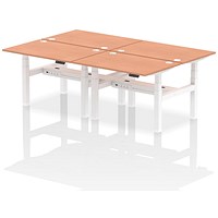 Air 4 Person Sit-Standing Bench Desk, Back to Back, 4 x 1200mm (800mm Deep), White Frame, Beech