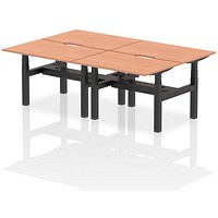 Air 4 Person Sit-Standing Scalloped Bench Desk, Back to Back, 4 x 1200mm (800mm Deep), Black Frame, Beech