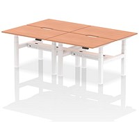 Air 4 Person Sit-Standing Scalloped Bench Desk, Back to Back, 4 x 1200mm (800mm Deep), White Frame, Beech