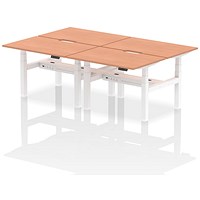 Air 4 Person Sit-Standing Scalloped Bench Desk, Back to Back, 4 x 1200mm (800mm Deep), White Frame, Beech Air 4 Person Sit-Standing Scalloped Bench Desk, Back to Back, 4 x 1200mm (800mm Deep), White Frame, Beech