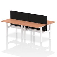 Air 4 Person Sit-Standing Scalloped Bench Desk with Black Straight Screen, Back to Back, 4 x 1200mm (800mm Deep), White Frame, Beech Air 4 Person Sit-Standing Scalloped Bench Desk with Black Straight Screen, Back to Back, 4 x 1200mm (800mm Deep), White Frame, Beech
