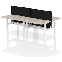 Air 4 Person Sit-Standing Bench Desk with Charcoal Straight Screen, Back to Back, 4 x 1200mm (800mm Deep), White Frame, Grey Oak