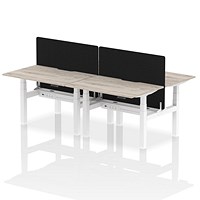 Air 4 Person Sit-Standing Scalloped Bench Desk with Charcoal Straight Screen, Back to Back, 4 x 1200mm (800mm Deep), White Frame, Grey Oak