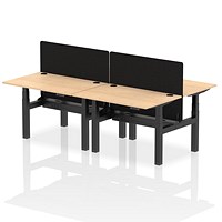 Air 4 Person Sit-Standing Bench Desk with Black Straight Screen, Back to Back, 4 x 1200mm (800mm Deep), Black Frame, Maple Air 4 Person Sit-Standing Bench Desk with Black Straight Screen, Back to Back, 4 x 1200mm (800mm Deep), Black Frame, Maple