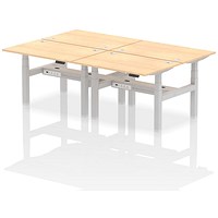 Air 4 Person Sit-Standing Bench Desk, Back to Back, 4 x 1200mm (800mm Deep), Silver Frame, Maple