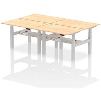 Air 4 Person Sit-Standing Bench Desk, Back to Back, 4 x 1200mm (800mm Deep), Silver Frame, Maple Air 4 Person Sit-Standing Bench Desk, Back to Back, 4 x 1200mm (800mm Deep), Silver Frame, Maple