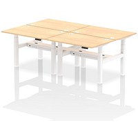 Air 4 Person Sit-Standing Bench Desk, Back to Back, 4 x 1200mm (800mm Deep), White Frame, Maple