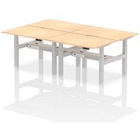 Air 4 Person Sit-Standing Scalloped Bench Desk, Back to Back, 4 x 1200mm (800mm Deep), Silver Frame, Maple