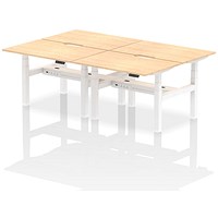 Air 4 Person Sit-Standing Scalloped Bench Desk, Back to Back, 4 x 1200mm (800mm Deep), White Frame, Maple