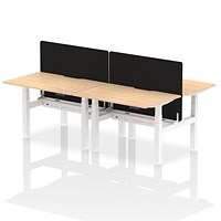 Air 4 Person Sit-Standing Scalloped Bench Desk with Black Straight Screen, Back to Back, 4 x 1200mm (800mm Deep), White Frame, Maple Air 4 Person Sit-Standing Scalloped Bench Desk with Black Straight Screen, Back to Back, 4 x 1200mm (800mm Deep), White Frame, Maple