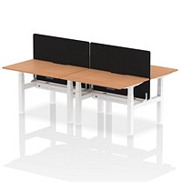 Air 4 Person Sit-Standing Scalloped Bench Desk with Charcoal Straight Screen, Back to Back, 4 x 1200mm (800mm Deep), White Frame, Oak