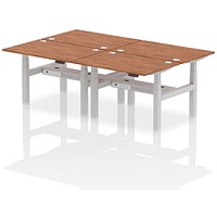 Air 4 Person Sit-Standing Bench Desk, Back to Back, 4 x 1200mm (800mm Deep), Silver Frame, Walnut