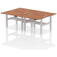 Air 4 Person Sit-Standing Bench Desk, Back to Back, 4 x 1200mm (800mm Deep), Silver Frame, Walnut