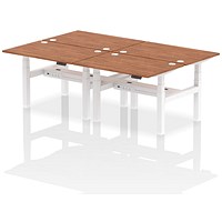 Air 4 Person Sit-Standing Bench Desk, Back to Back, 4 x 1200mm (800mm Deep), White Frame, Walnut