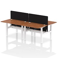 Air 4 Person Sit-Standing Bench Desk with Charcoal Straight Screen, Back to Back, 4 x 1200mm (800mm Deep), White Frame, Walnut