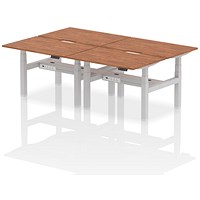 Air 4 Person Sit-Standing Scalloped Bench Desk, Back to Back, 4 x 1200mm (800mm Deep), Silver Frame, Walnut
